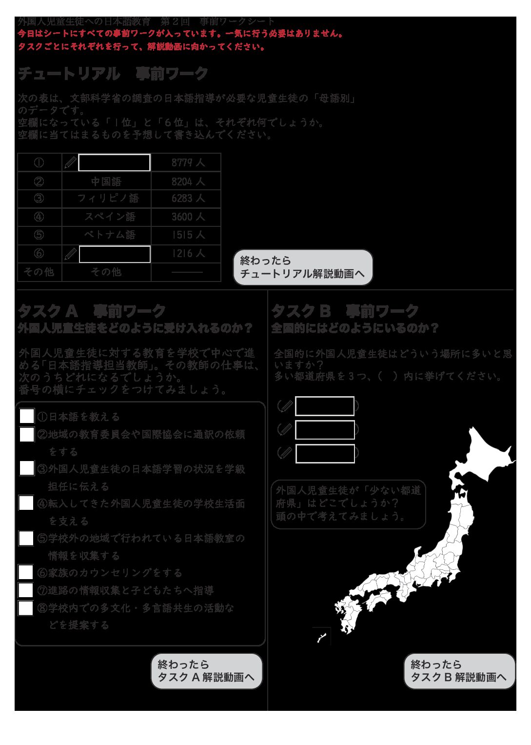2020 外国人児童生徒への日本語教育　第2回　ワークシート